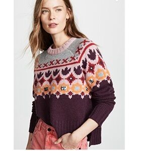Cinq à Sept Purple and Pink Patterned Crew Neck Sweater